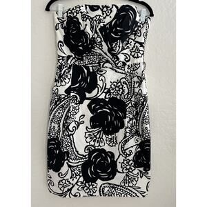 White House Black Market White Black Floral Strapless Sheath Cocktail Dress 6